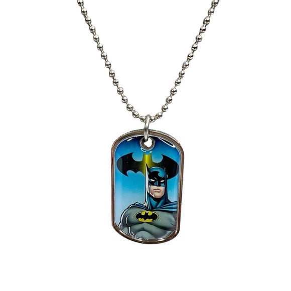DC Comics Batman Pendant Dog Tag Silver Tone Ball Chain Necklace - Picture 2 of 9